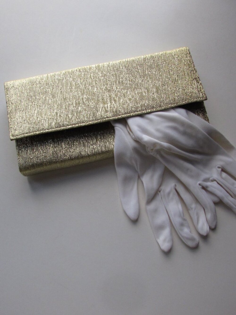 Vintage Envelope Purse Gold Metallic White Gloves